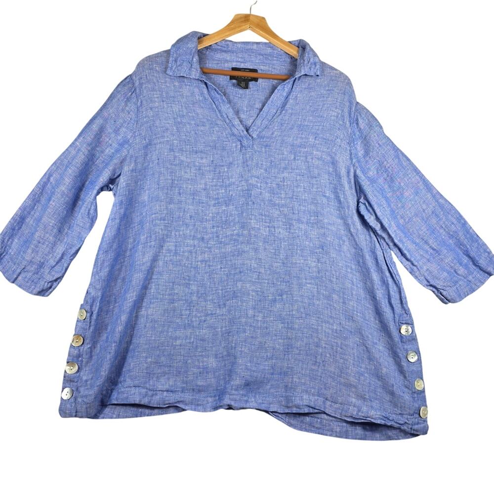 Tahari Vneck 100% Linen Tunic Style Top